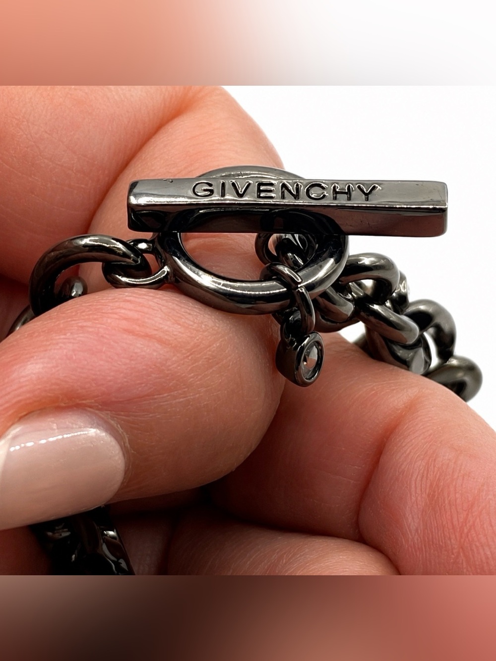 Givenchy Gunmetal Chain Link Bracelet with Swarovski Crystals Gorgeous - Picture 9 of 9